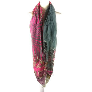 Infinity Scarf Rectangle 70 X 33 Red Gray Lightweight Paisley Print